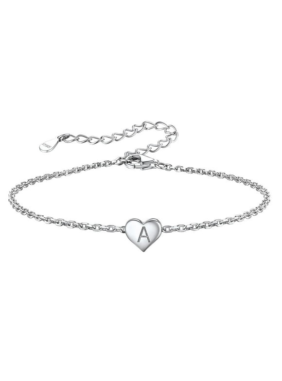 Silvora Initial Heart Bracelet Charms Bracelets 925 Sterling Silver Chain Bracelets for Women Teen Girls - Letter A