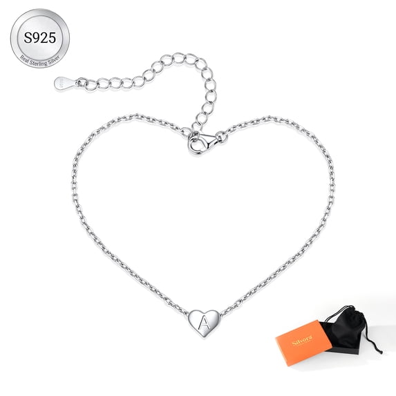 Silvora Initial Heart Bracelet for Women 925 Sterling Silver Chain Bracelets Charms Bracelets Birthday Anniversary Jewelry Gift for Daughter Girlfriend - Letter A