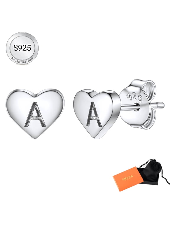 Initial Heart Stud Earrings for Women Sterling Silver Hypoallergenic Letter A Earrings Charm Mother Daughter Christmas Birthday Jewelry Gift