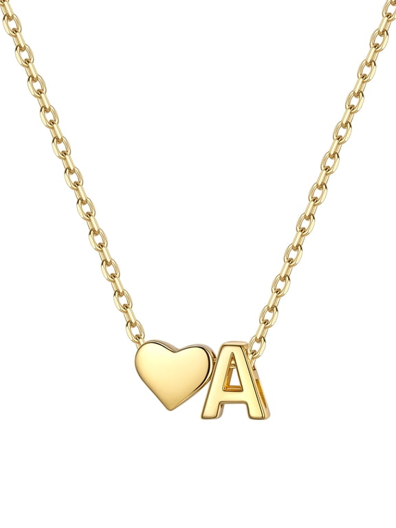 Initial Heart Necklace for Women 14K Gold Plated Personalized Letter A Pendant Choker Necklace Tiny Alphabet Dainty Jewelry Gifts for Daughter Girlfriend Birthday Christmas