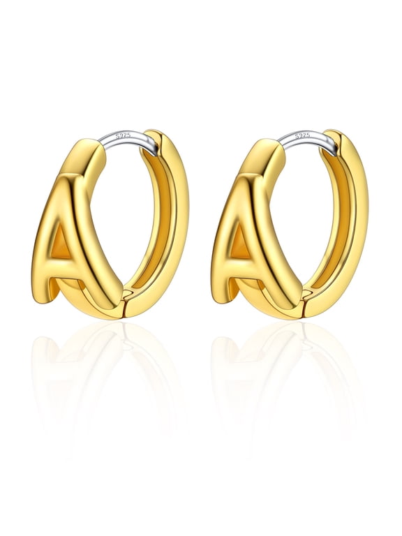 Initial Huggie Hoop Earrings for Women 14K Gold Plated Letter A Hoop Earrings, Personalized Small Hypoallergenic Alphabet Jewelry Gifts for Daughter Birthday