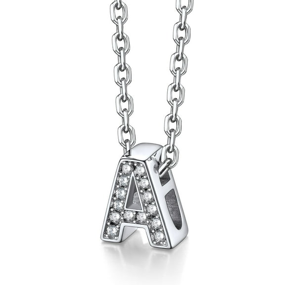Silvora Women's Sterling Silver Cubic Zirconia Initial Pendant Necklace, Letter A