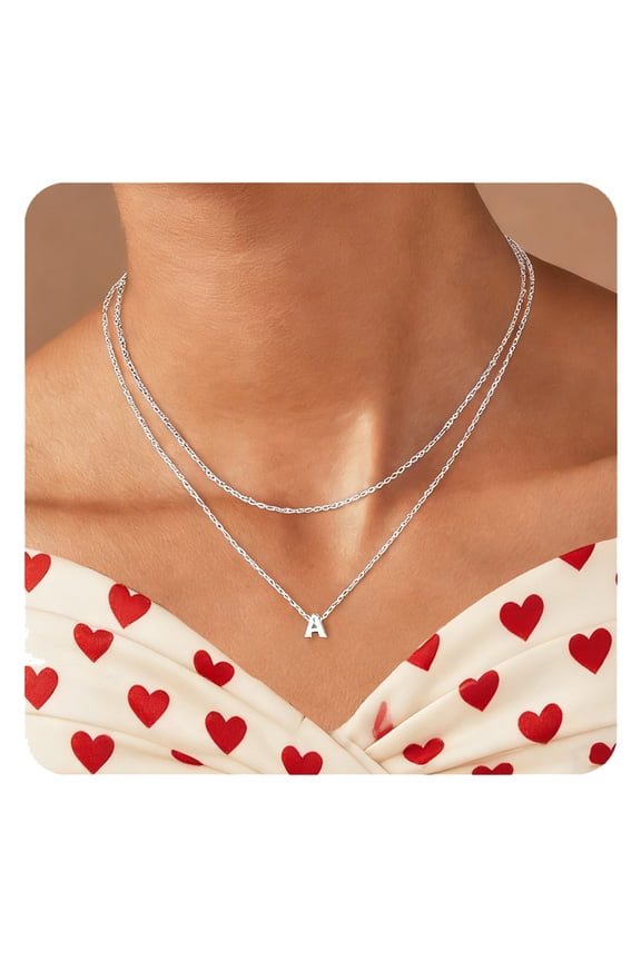 Silver Layered Letter A Initial Pendant Necklaces for Women Stackable Layer Necklace Delicate Jewelry Birthday Christmas Valentines Gifts for Her