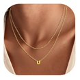 thumbnail image 1 of Silvora 14K Gold Plated Layered Letter Initial Pendant Necklaces for Women Stackable Layer Necklace Delicate Jewelry Birthday Christmas Valentines Gifts for Her, 1 of 8
