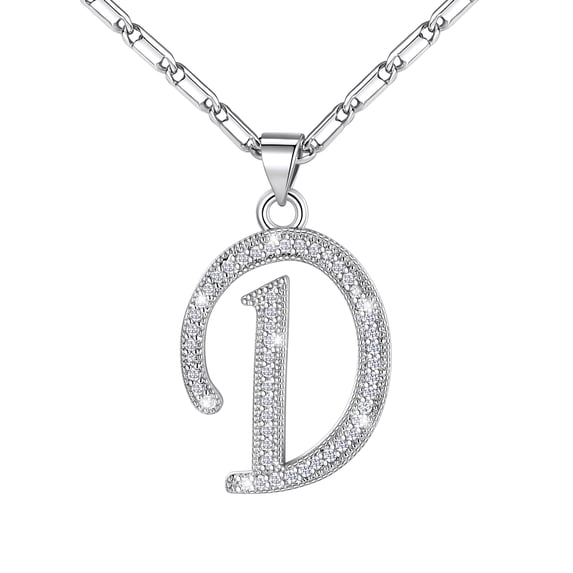 Silvora Initial Necklace for Women Platinum Plated CZ Crystal Personalized Letter D Pendant Necklace Shiny Dainty Jewelry Gifts for Granddaughter Sister Friends Christmas