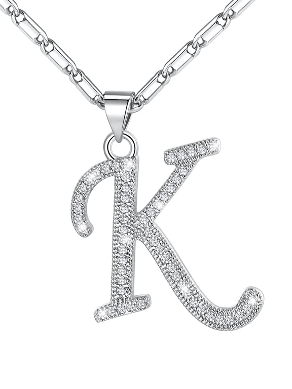 Initial Necklace for Women Platinum Plated CZ Crystal Personalized Letter K Pendant Necklace Shiny Dainty Jewelry Gifts for Girlfriend Wife Valentine's Day Anniversary