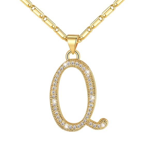 Silvora Initial Necklace for Women Platinum Plated CZ Crystal Personalized Letter Q Pendant Necklace Shiny Dainty Jewelry Gifts for Grandma Mom Mothers Day