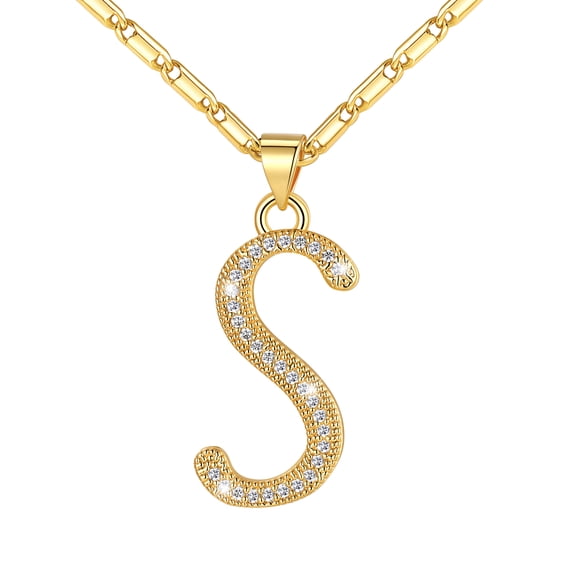 Silvora Initial Necklace for Women Platinum Plated CZ Crystal Personalized Letter S Pendant Necklace Sparkling Dainty Jewelry Gifts for Girlfriend Wife Valentine's Day Anniversary