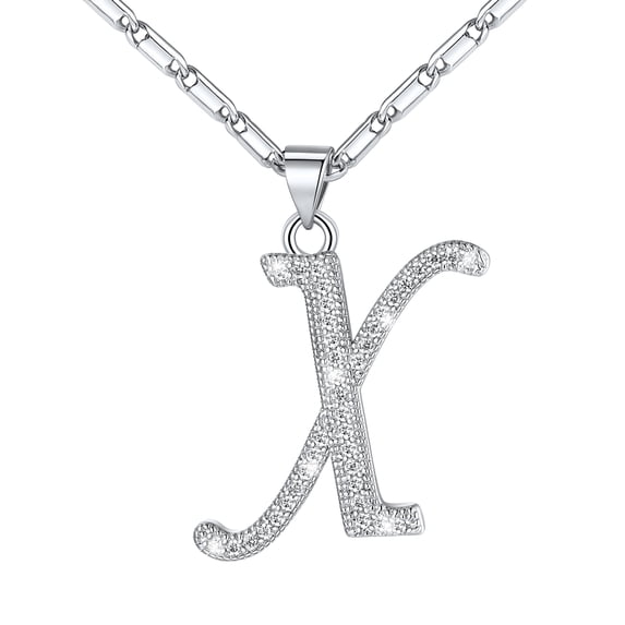 Silvora Initial Necklace for Women Platinum Plated CZ Crystal Personalized Letter X Pendant Necklace Shiny Dainty Jewelry Gifts for Granddaughter Sister Friends Christmas