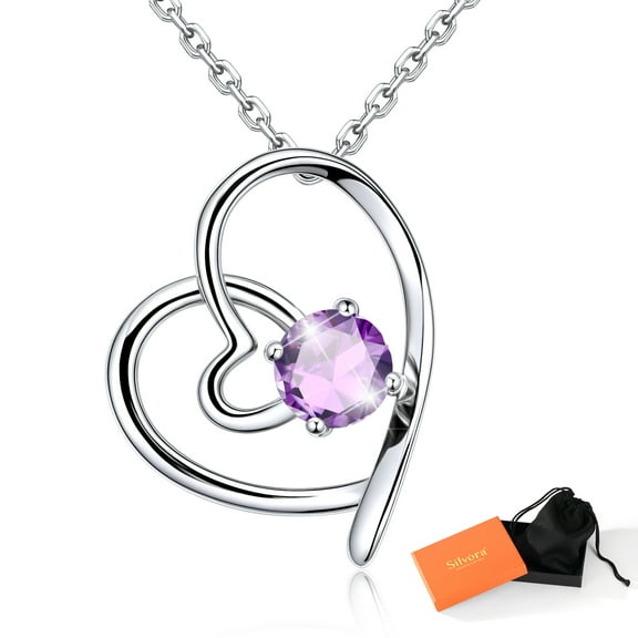 Silvora S925 Sterling Silver Necklace for Women Heart Infinity Birthstone Necklaces Purple Alexandrite Pendant Birthday Christmas Anniversary Valentines Jewelry Gifts, June