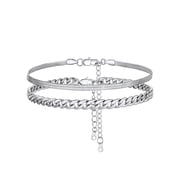 Silvora Layered Anklets for Women Silver Stainless Steel Stackable Flat Snakle Cuban Link Chain Ankle Bracelet Set Adjustable Foot Chain Waterproof Summer Beach Boho Jewelry Gifts for Mom Daughter