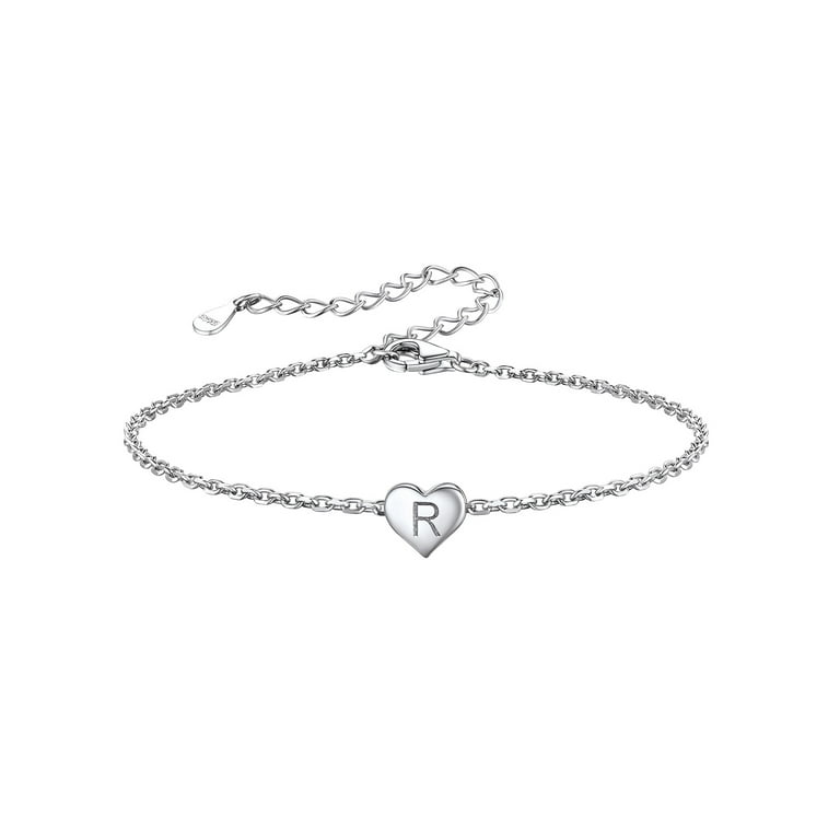 Silvora Letter R Chain Bracelet for Women Sterling Silver Initial Heart Jewelry Charms for Girls, Women's, Size: Small