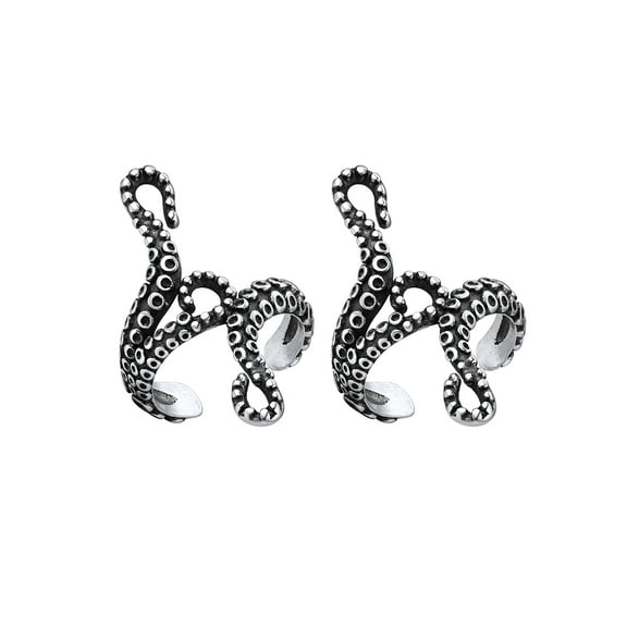Silvora Sterling Silver Cuff Earrings for Women Men Vintage Octopus Tentacle Shaped Non-Piercing Earring Jewelry Gift
