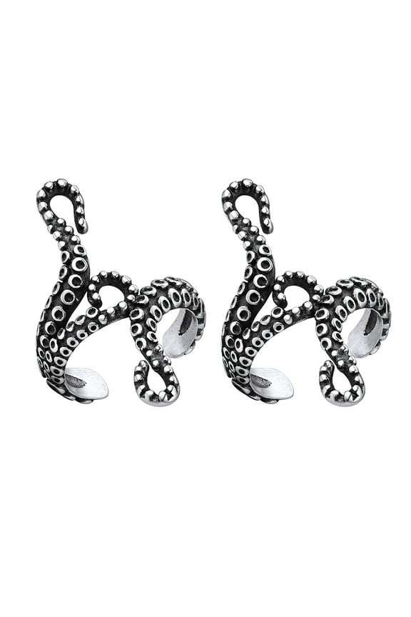 Sterling Silver Cuff Earrings for Women Men Vintage Octopus Tentacle Shaped Non-Piercing Earring Jewelry Gift