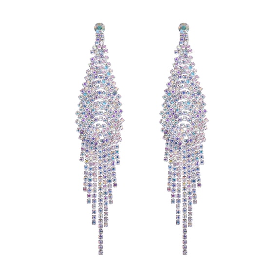 Silvora Rhinestone Mesh Tassel Earrings for Women Iridescent Crystal Chandelier Long Fringe Dangle Drop Earrings for Daughter Girlfriend Wife Prom Wedding Evening Party