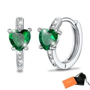 SILVORA Sterling Silver Birthstone Hoop Earrings for Women Heart Cut Created Diamond Dainty Earring Birthday Christmas Valentines Jewelry Gift, May