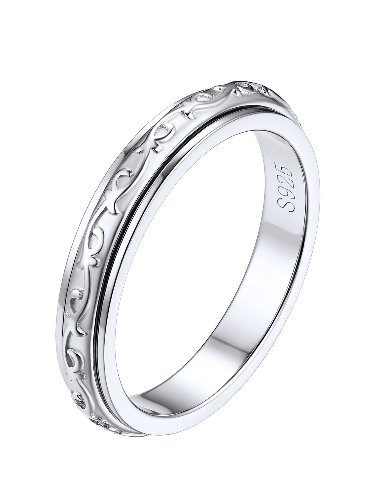 Silvora S925 Sterling Silver Fidget Rings Embossed Celtic Spinner Rings Anxiety Stress Relieving Band Gifts for Women, Size 9