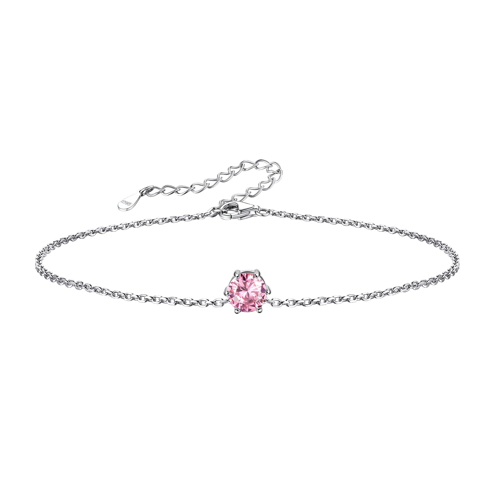 Silvora Shiny Birthstone Anklets 925 Sterling Silver Anklet Bracelets with Round October Tourmaline Birthday Christmas Jewelry Gift