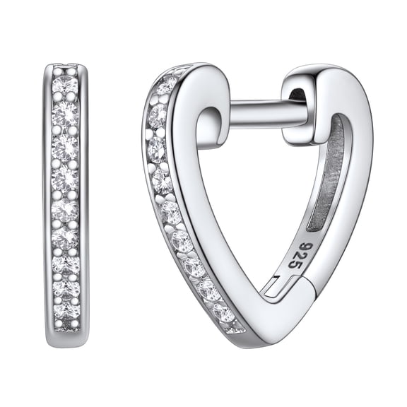Silvora Shiny Sterling Silver Heart Earrings with Cubic Zirconia Women Sleeping Hoop Earrings for Teen Hypoallergenic Ear Jewelry
