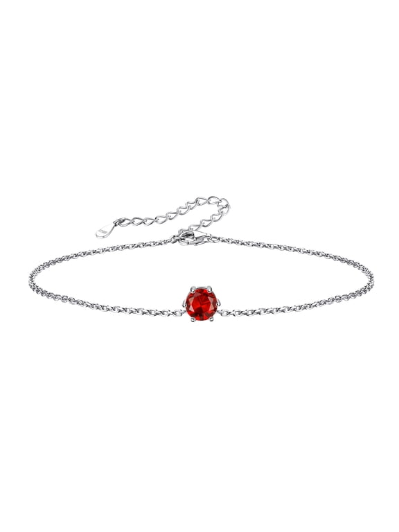 Silver Ankle Bracelets for Women Round Foot Chain Anklet July Ruby Birthstone Jewelry Summer Beach Jewelry Gift