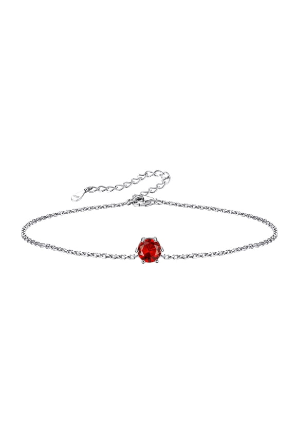 Silver Ankle Bracelets for Women Round Foot Chain Anklet July Ruby Birthstone Jewelry Summer Beach Jewelry Gift