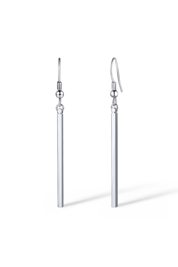 Silver Dangle Earrings for Women Hypoallergenic Long Vertical Bar Minimal Thin Drop Earrings Jewelry Gifts for Girlfriend Wife Valentine's Day