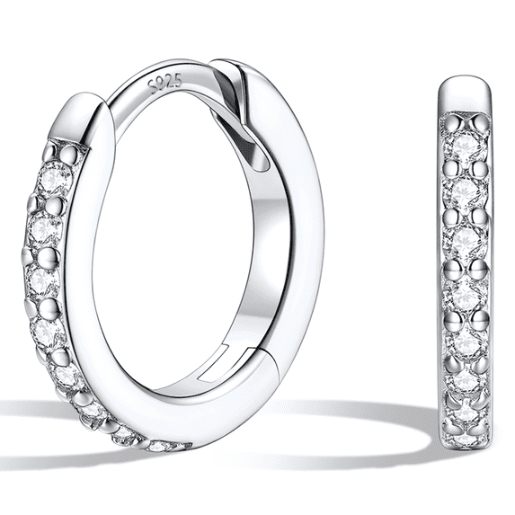Silvora Silver Huggie Hoop Earrings for Women 8MM Tiny Hypoallergenic Hoop Earrings with 925 Sterling Silver Post, Cubic Zirconia Shiny Cartilage Earrings Jewelry Gifts for Daughter Birthday