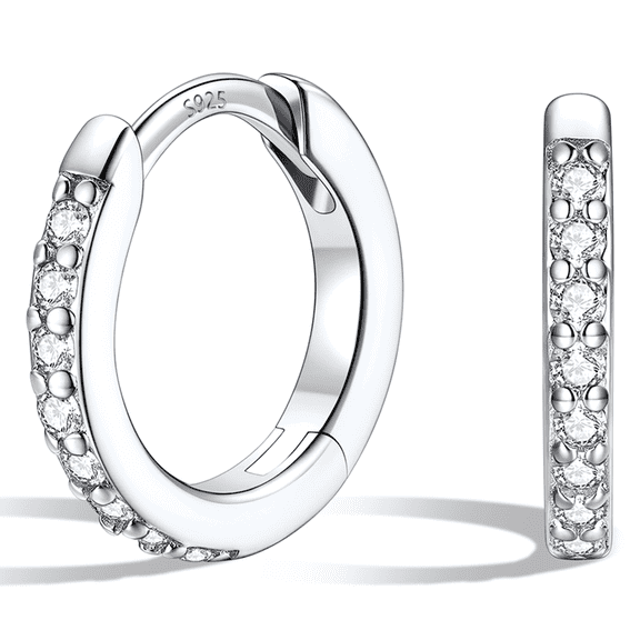 Silvora Silver Huggie Hoop Earrings for Women 8MM Tiny Hypoallergenic Hoop Earrings, Cubic Zirconia Shiny Cartilage Earrings Jewelry Gifts for Daughter Birthday