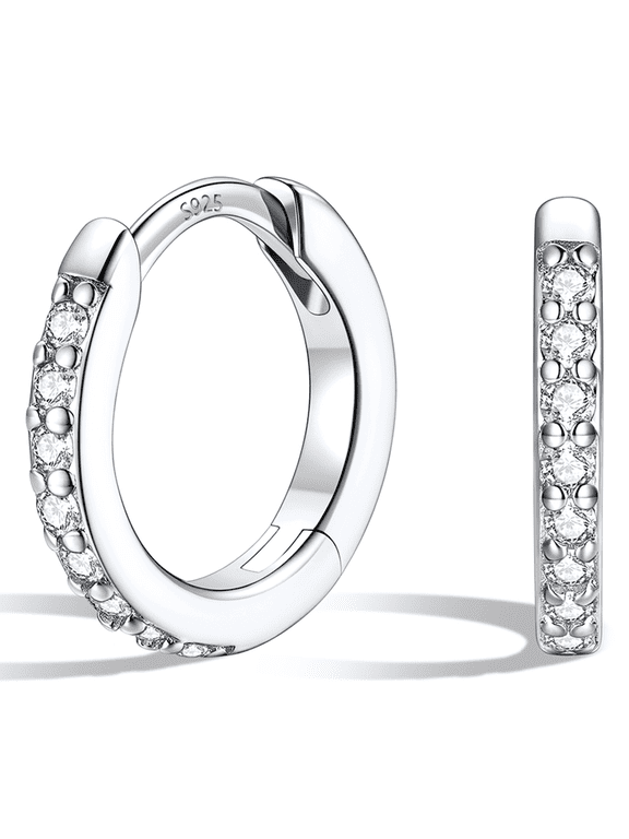 Silver Huggie Hoop Earrings for Women 8MM Tiny Hypoallergenic Hoop Earrings, Cubic Zirconia Shiny Cartilage Earrings Jewelry Gifts for Daughter Birthday