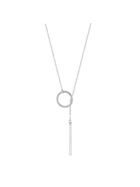 Silver Lariat Necklaces for Women Trendy Drop Bar Pendant Y-Necklaces Adjustable Long Chain Elegant Jewelry Gifts for Granddaughter Sister Christmas