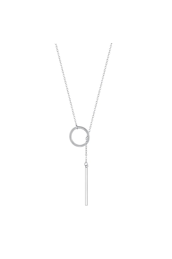 Silver Lariat Necklaces for Women Trendy Drop Bar Pendant Y-Necklaces Adjustable Long Chain Elegant Jewelry Gifts for Granddaughter Sister Christmas