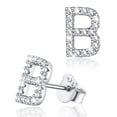 thumbnail image 1 of Silvora Sterling Silver Initial Stud Earrings for Women CZ Simulated Diamond Fashion Alphabet Letter Earring Birthday Christmas Valentines Jewelry Gift, B, 1 of 8
