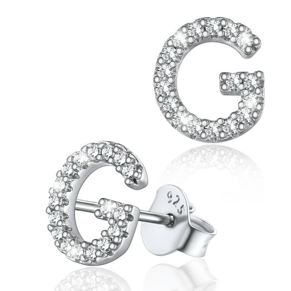 Silvora Sterling Silver Initial Stud Earrings for Women CZ Simulated Diamond Fashion Alphabet Letter Earring Birthday Christmas Valentines Jewelry Gift, G