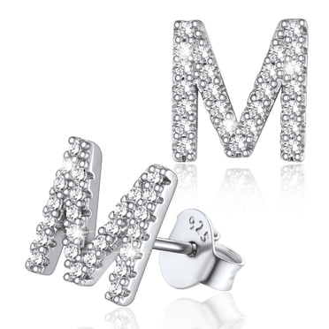 PAVOI Orecchini A Bottone In Argento 925 Con Iniziale Lettera, Diamantini Simulati CZ, Eleganti E Minimal, Proprietà Americana