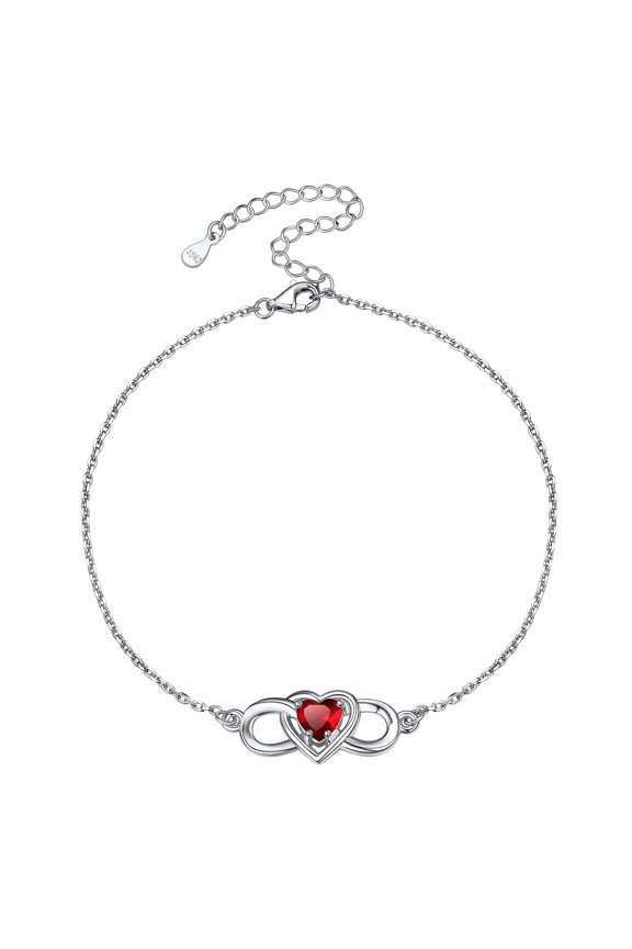 Sterling Silver Ankle Bracelet Women July Heart Birthstone Infinity Anklets Summer Beach Jewelry Gift for Wife Mother Daughter