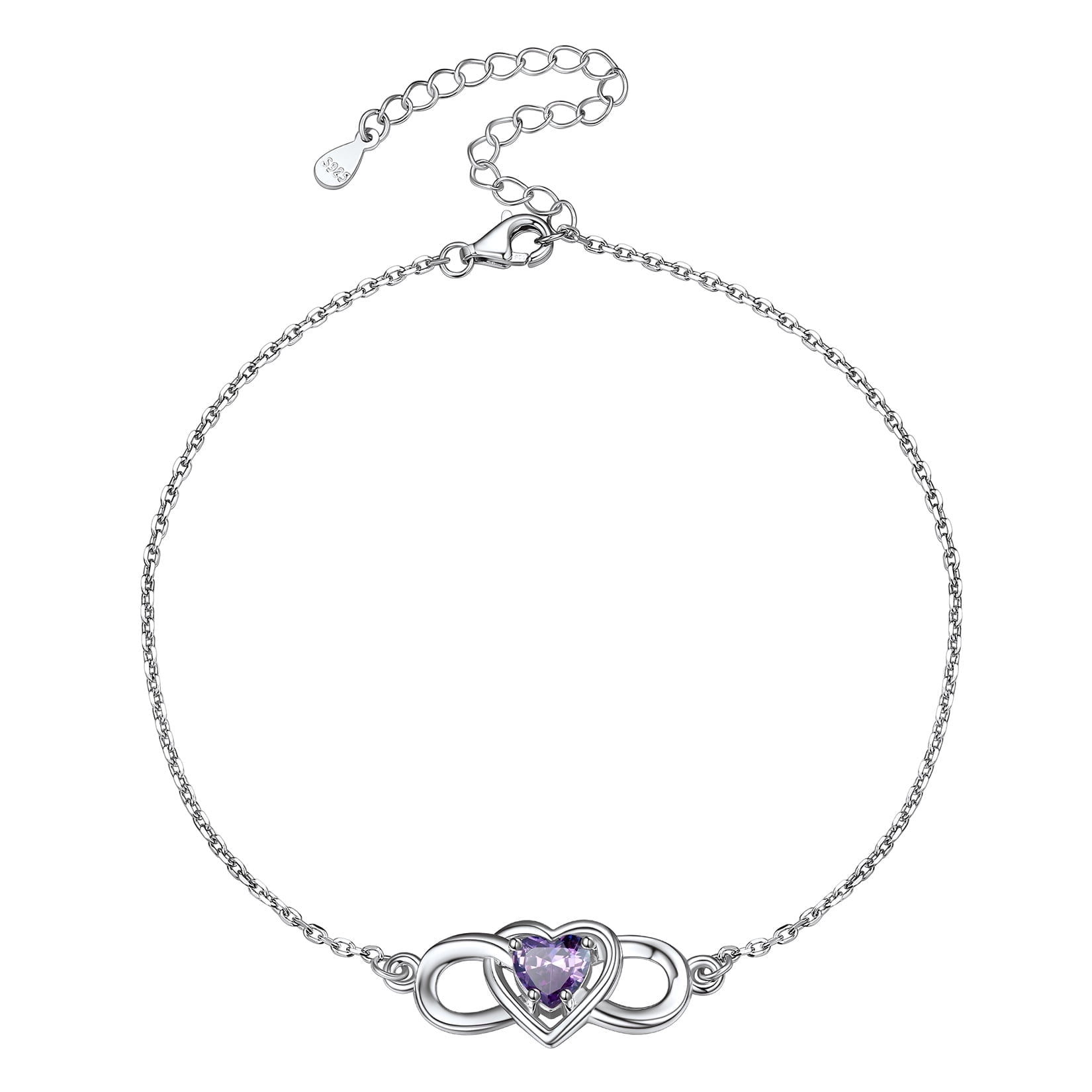 Silvora Sterling Silver Ankle Bracelet Women June Heart Birthstone Infinity Anklets Summer Beach Jewelry Gift for Wife Mother Daughter
