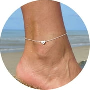 Silvora Sterling Silver Ankle Initial Bracelets for Women Waterproof Heart Anklet with Letter A Summer Foot Jewelry
