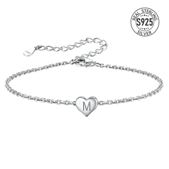 Silvora Sterling Silver Anklet Bracelets for Women, Initial Heart Ladies Anklets for Mother Girlfriend Daughter Niece Letter M Summer Foot Jewelry