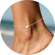 SILVORA Sterling Silver Initial Ankle Bracelets for Women Waterproof Heart Anklet with Letter A Summer Foot Jewelry