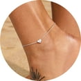 thumbnail image 1 of Silvora Heart Initial Ankle Bracelets for Women Letter U Sterling Silver Waterproof Anklet Summer Beach Jewelry, 1 of 9