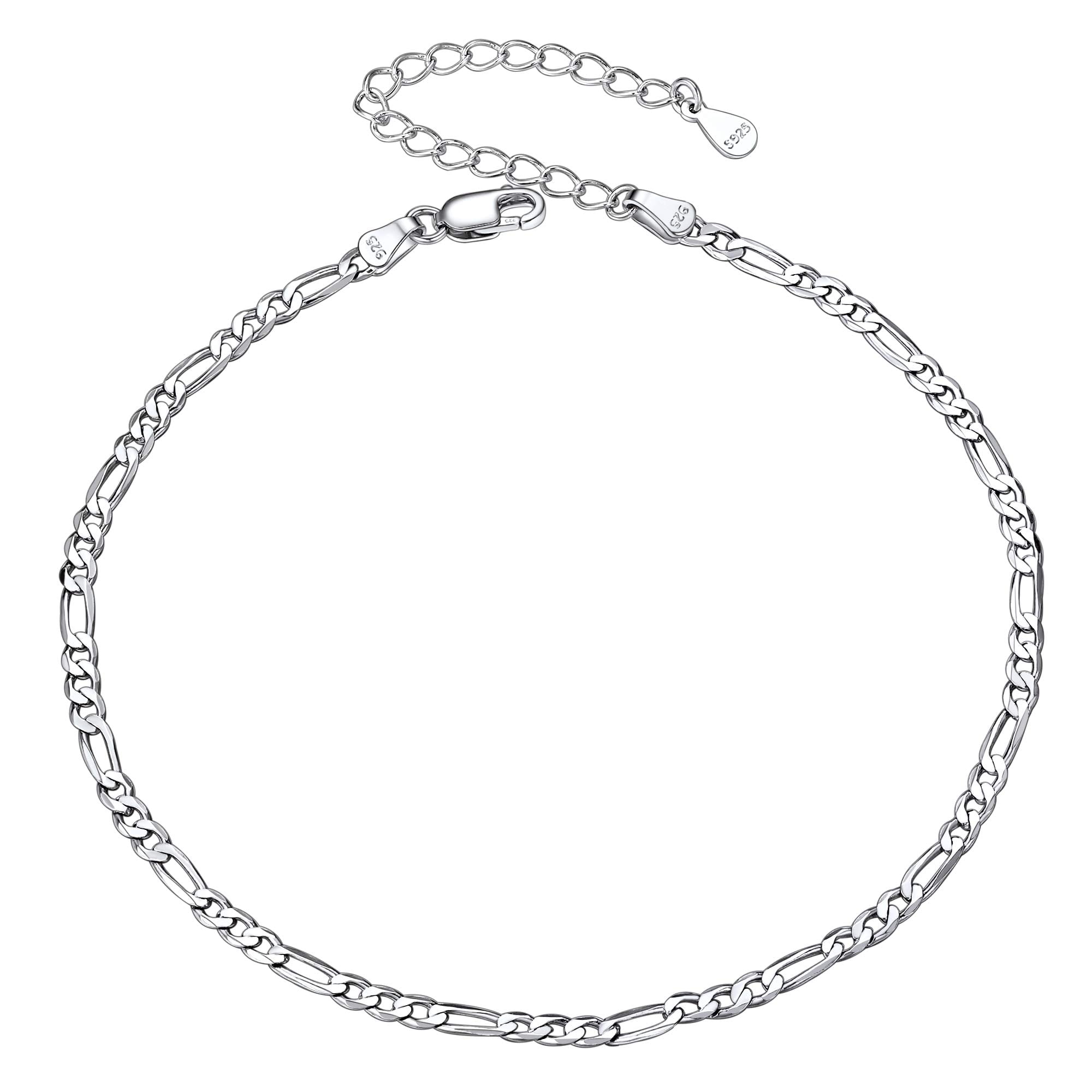 Silvora Figaro Chain Sterling Silver Anklets for Women Summer Beach Trendy Design Adjustable Anklet Bracelets Mother's Day Gifts for Mom, 925 Silver