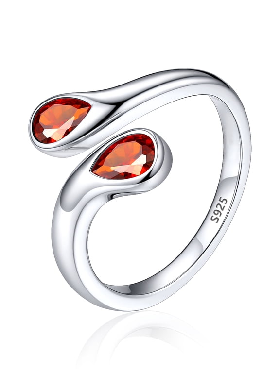 Sterling Silver Birthstone Rings for Women Pear Shaped Red Ruby Open Ring Birthday Christmas Jewelry Gift for Wife Mother Girlfriend, July