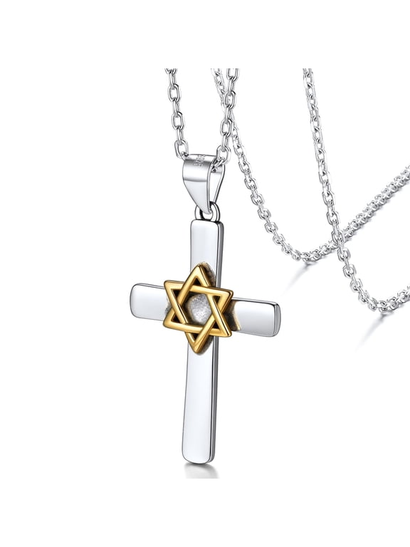 Sterling Silver Cross Pendant Necklace Jewish Megan Star of David Chain Necklace for Women Men Jewelry Gift