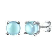 SILVORA Sterling Silver Moonstone Earrings 6mm Round Earring Studs Women Hypoallergenic Earrings for Sensitive Ears Birthday Christmas Jewelry Gift