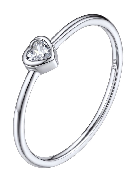 3mm Sterling Silver Rings for Women Thin Engagement Promise Ring Heart Cubic Zirconia Stackable Thumb Pinky Band Non Tarnish Jewelry Size 12
