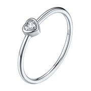 Silvora 3mm Sterling Silver Rings for Women Thin Engagement Promise Ring Heart Cubic Zirconia Stackable Thumb Pinky Band Non Tarnish Jewelry Size 8
