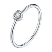 Silvora 3mm Sterling Silver Rings for Women Thin Engagement Promise Ring Heart Cubic Zirconia Stackable Thumb Pinky Band Non Tarnish Jewelry Size 8