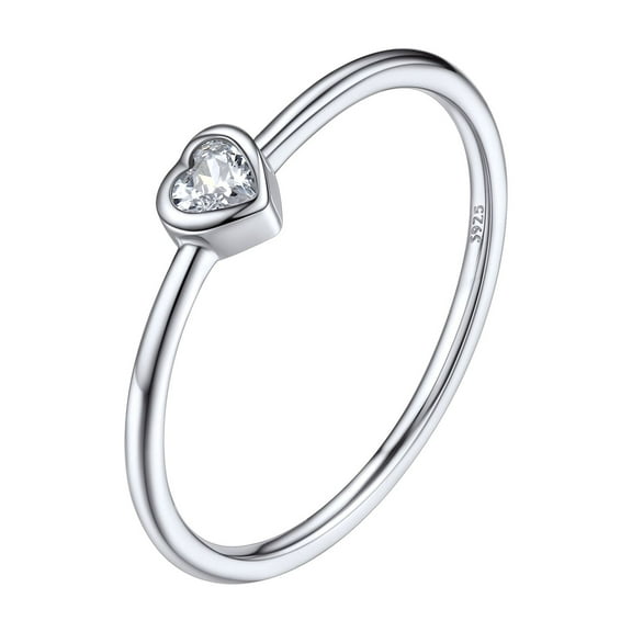 Silvora 3mm Sterling Silver Rings for Women Thin Engagement Promise Ring Heart Cubic Zirconia Stackable Thumb Pinky Band Non Tarnish Jewelry Size 8