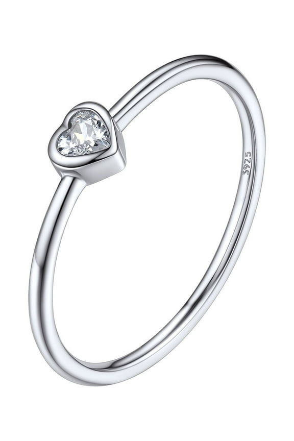3mm Sterling Silver Rings for Women Thin Engagement Promise Ring Heart Cubic Zirconia Stackable Thumb Pinky Band Non Tarnish Jewelry Size 8
