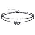 thumbnail image 1 of Silvora Waterproof Ankle Bracelet for Women Beaded Heart Link Initial Anklet Double Layer Adjustable 8.5"-10" Foot Jewelry Gift, Black, 1 of 7